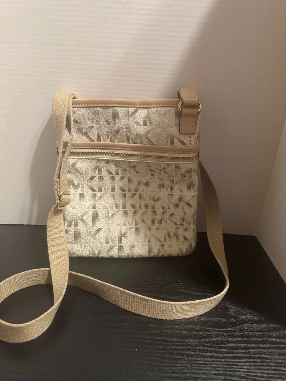 Michael Kors Cream/Tan MK Logo Crossbody Bag